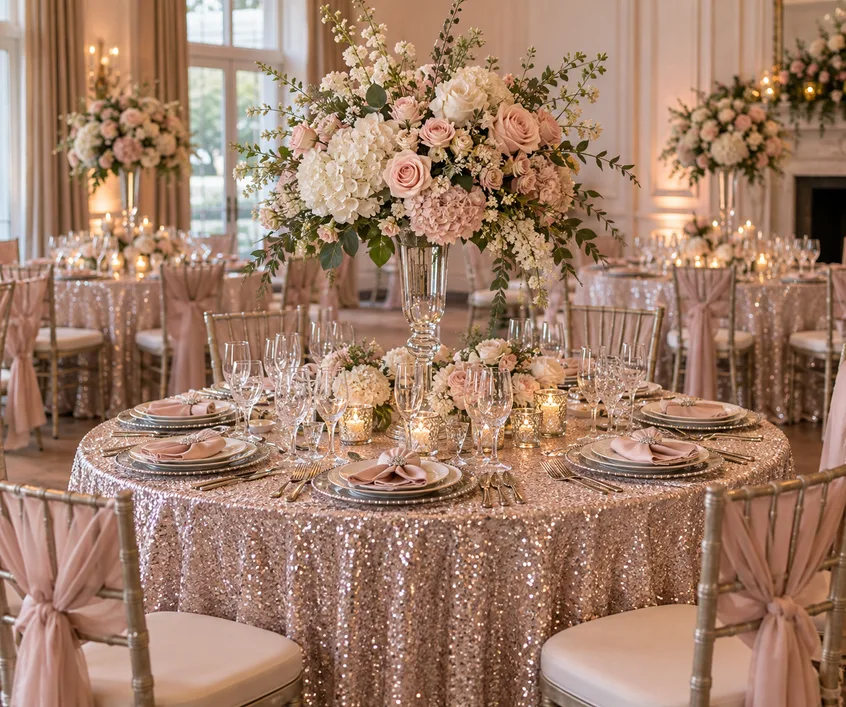 Sweet sixteen table in blush and silver